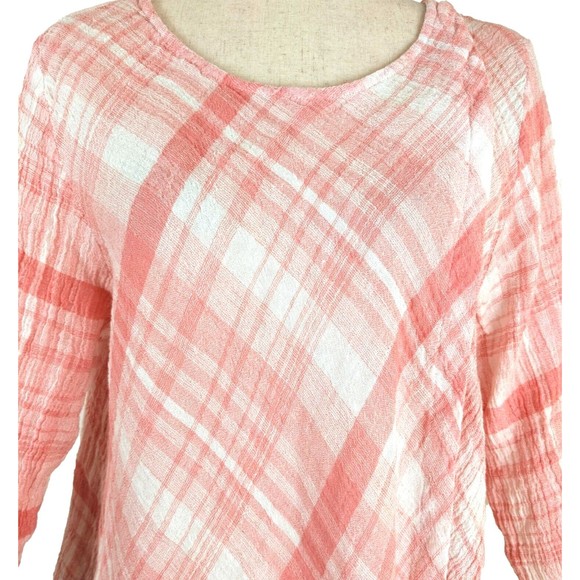 Habitat Clothes to Live In Pink Plaid Linen Blend Women's LG Pullover Top - Picture 2 of 8